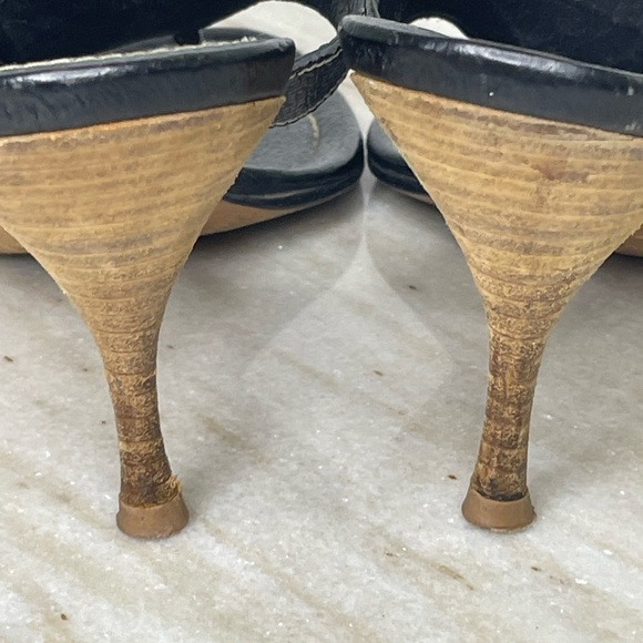 PRADA heels vintage mules black sz 9.5 EU 40 Leather thong - Picture 5 of 8